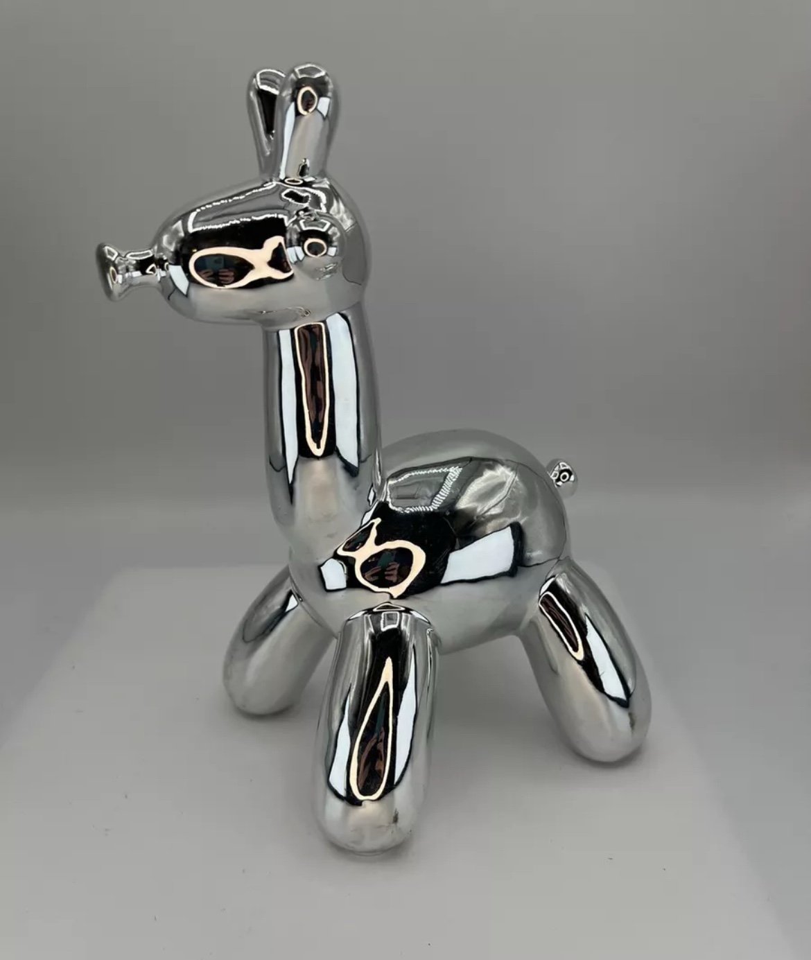 Shiny Balloon Dog Sculpture Silver Resin Dog Statue Mid Century Modern Style