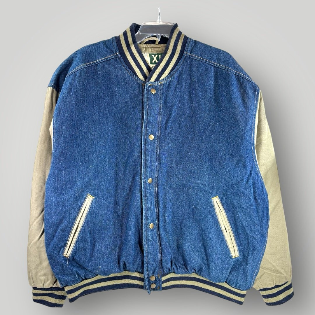 Wearguard Jacket Mens Sz XL Blue Denim Bomber Varsity Snap Button Up