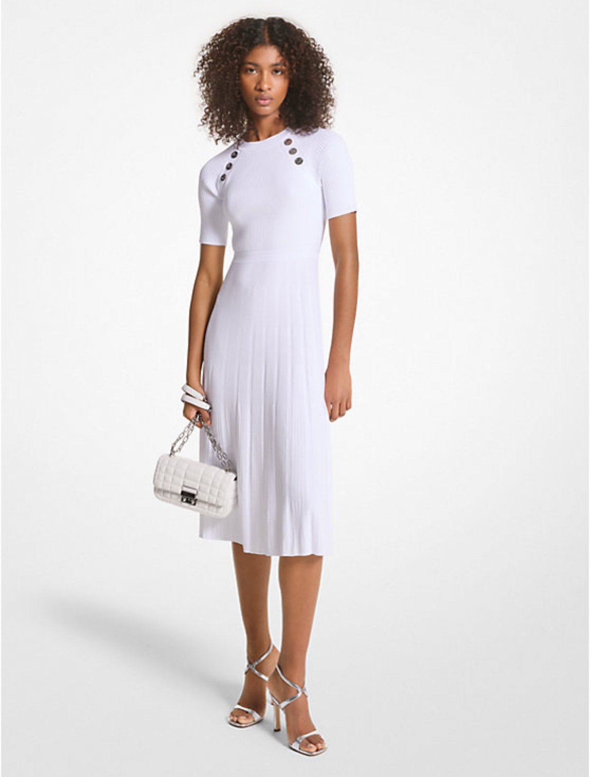 Michael Kors Ribbed Stretch Knit Button Midi Dress XXS NWOT