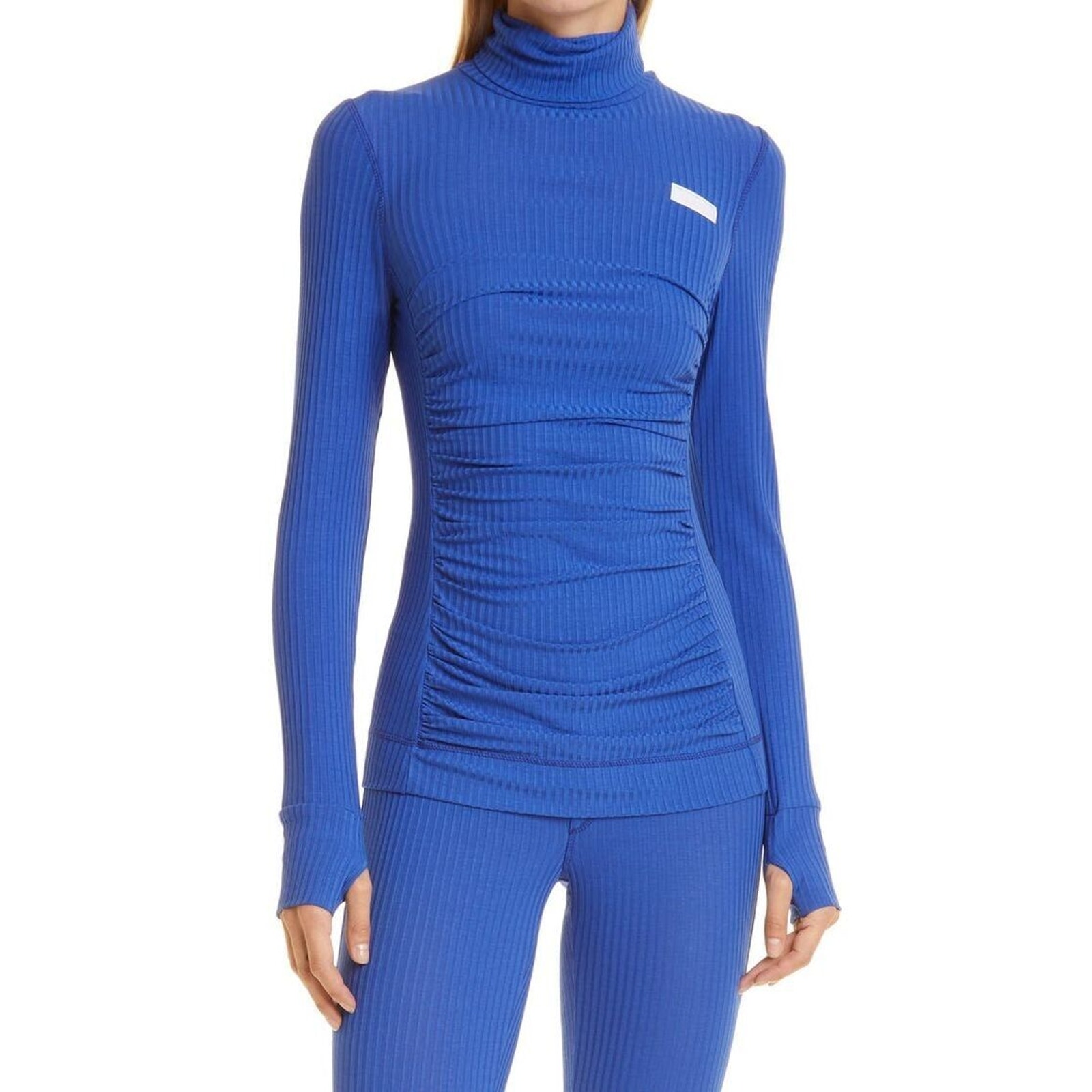 Ganni NWOT Turtleneck Rib Stretch Tencel® Lyocell Top Blue Size S