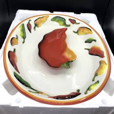 Vintage Clay Art Chili Pepper Fiesta 2 Piece Coramic Platter Chip 'n Dip Set NIB