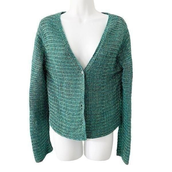 NWT Vince Marled Crochet Italian Cotton Cardigan Sweater size Large