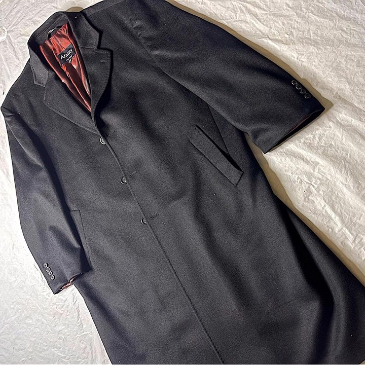 Men’s Black Afazzy Cashmere Blend Long Wool Pea Coat