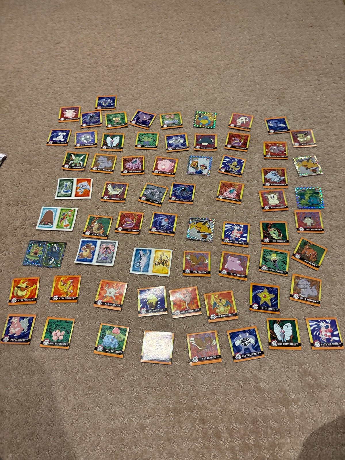 Vintage 90s Pokémon Holo & Standard Sticker Lot – 64 Count, Gen 1 & 2 Mix, Unuse