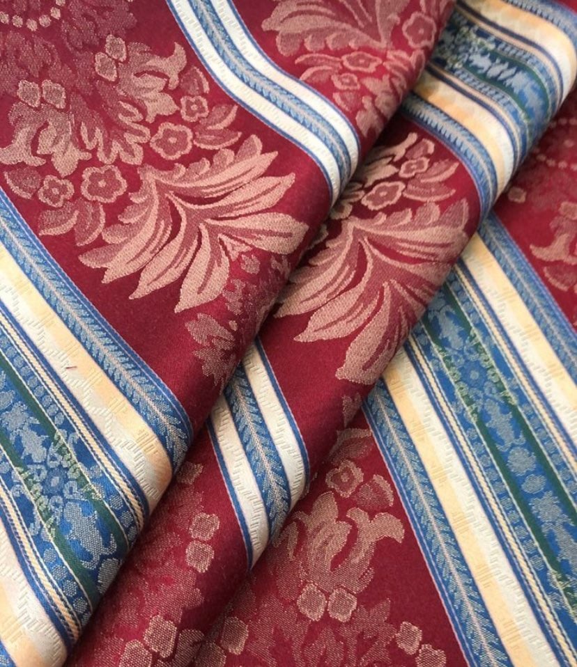 Damask Stripe Windsor Red Vintage Antique Style Fabric