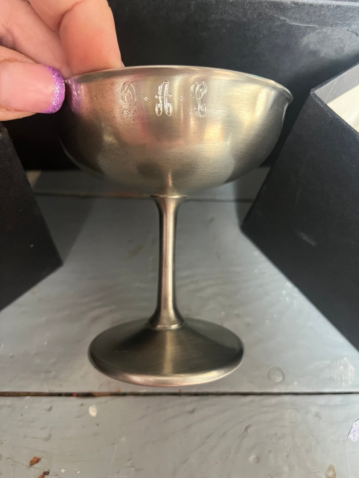 Set of 5 pewter cups