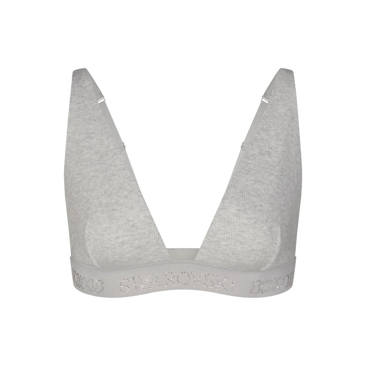 SKIMS x SWAROVSKI RIB PLUNGE BRALETTE AND BRIEF UNDERWEAR GREY SMALL FULL SET!