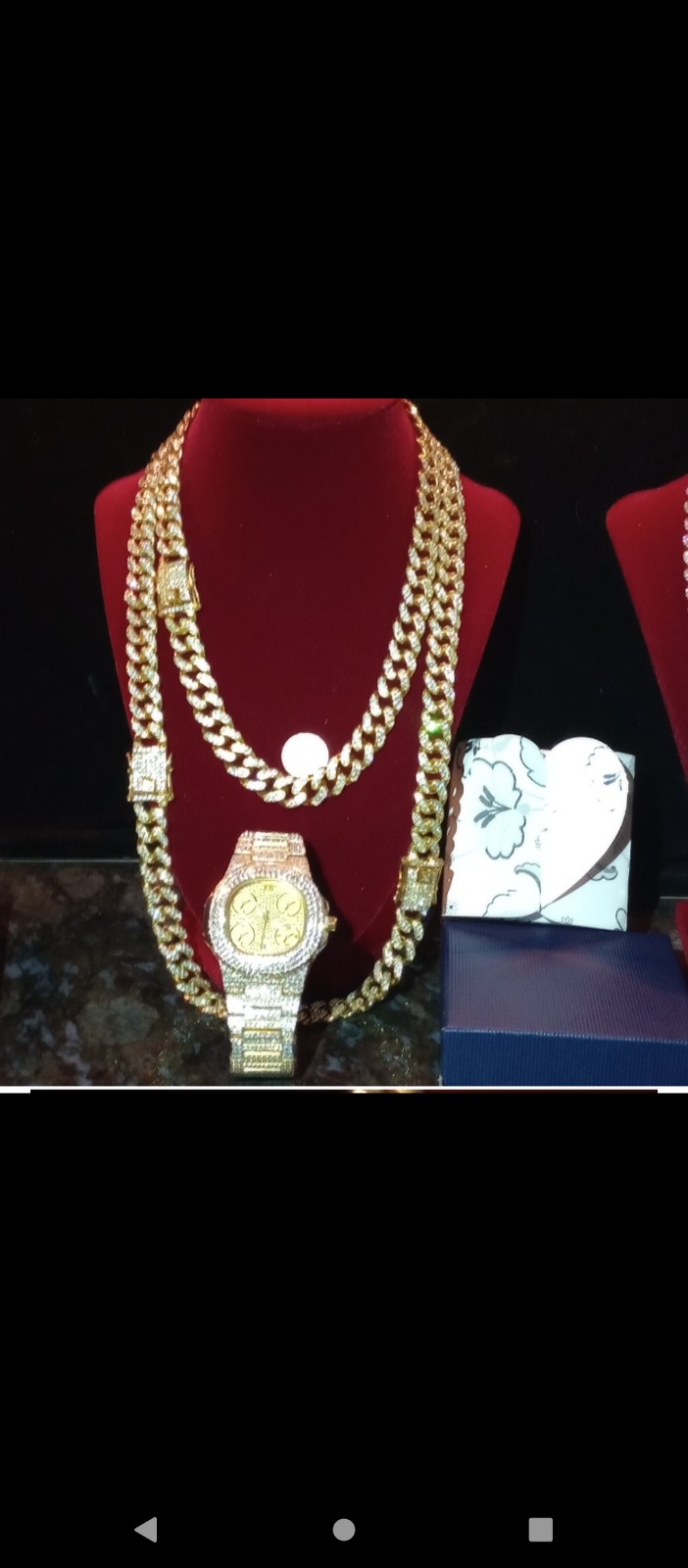 Royalty set 26-in long 18 in short chain and heavy Austrian lab diamond watch