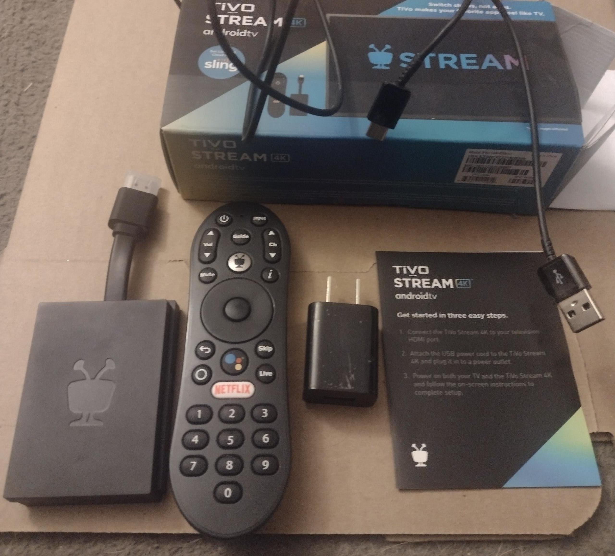 USED TIVO STREAM 4K ANDROID TV DEVICE WITH ORIGINAL BOX AND ALL ACCESSORIES