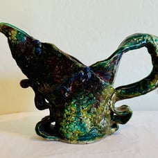 vintage goth raku vase by c. adams