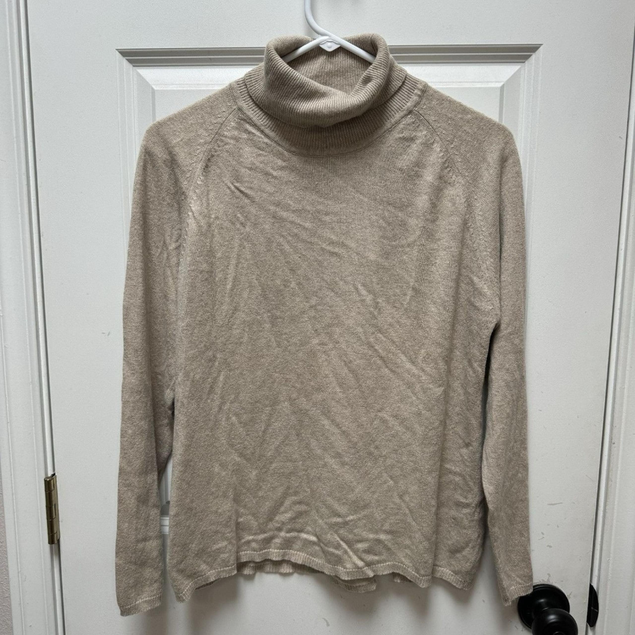 August Silk Cashmere Blend Women's XL Beige Brown Pullover Turtleneck Sweater