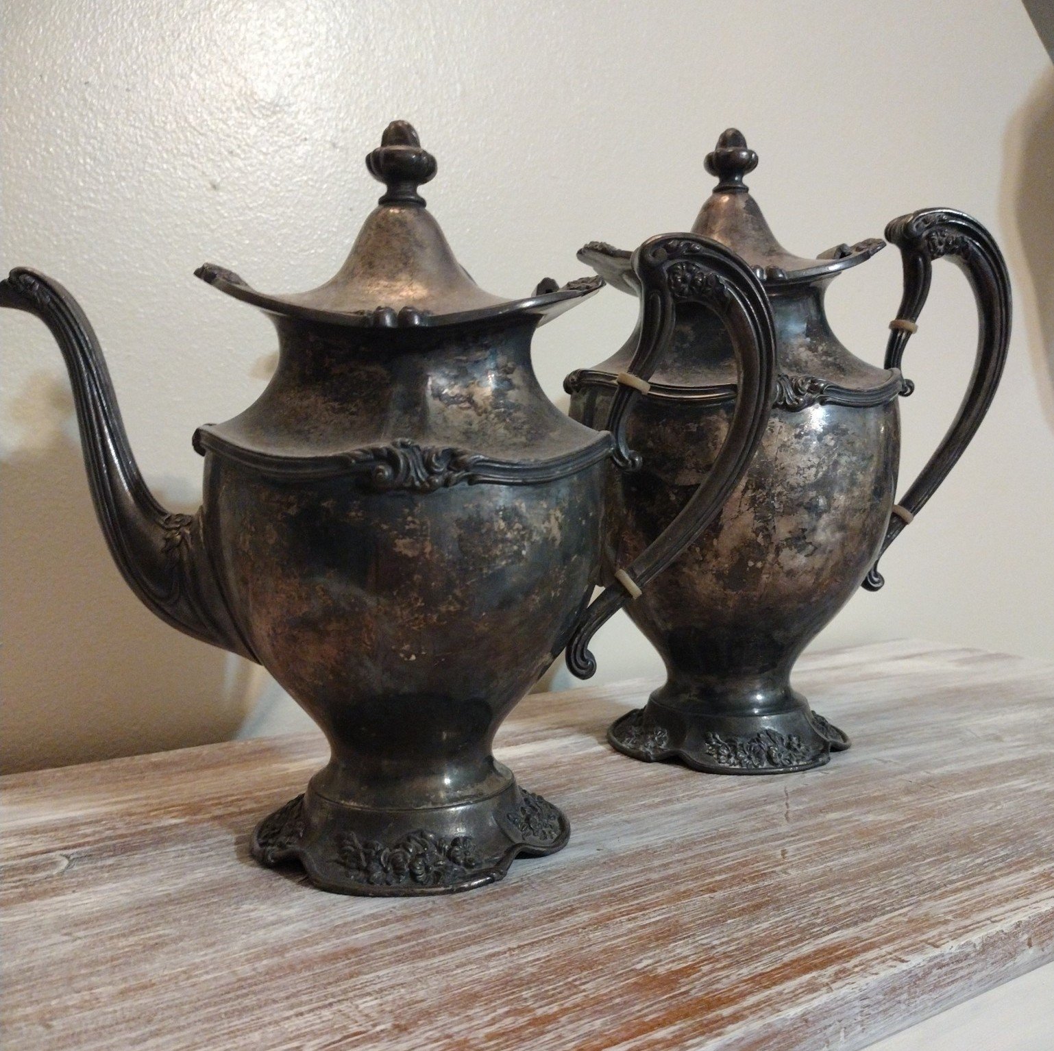 Vintage Silver tea pots (two) one slightly larger than the other
