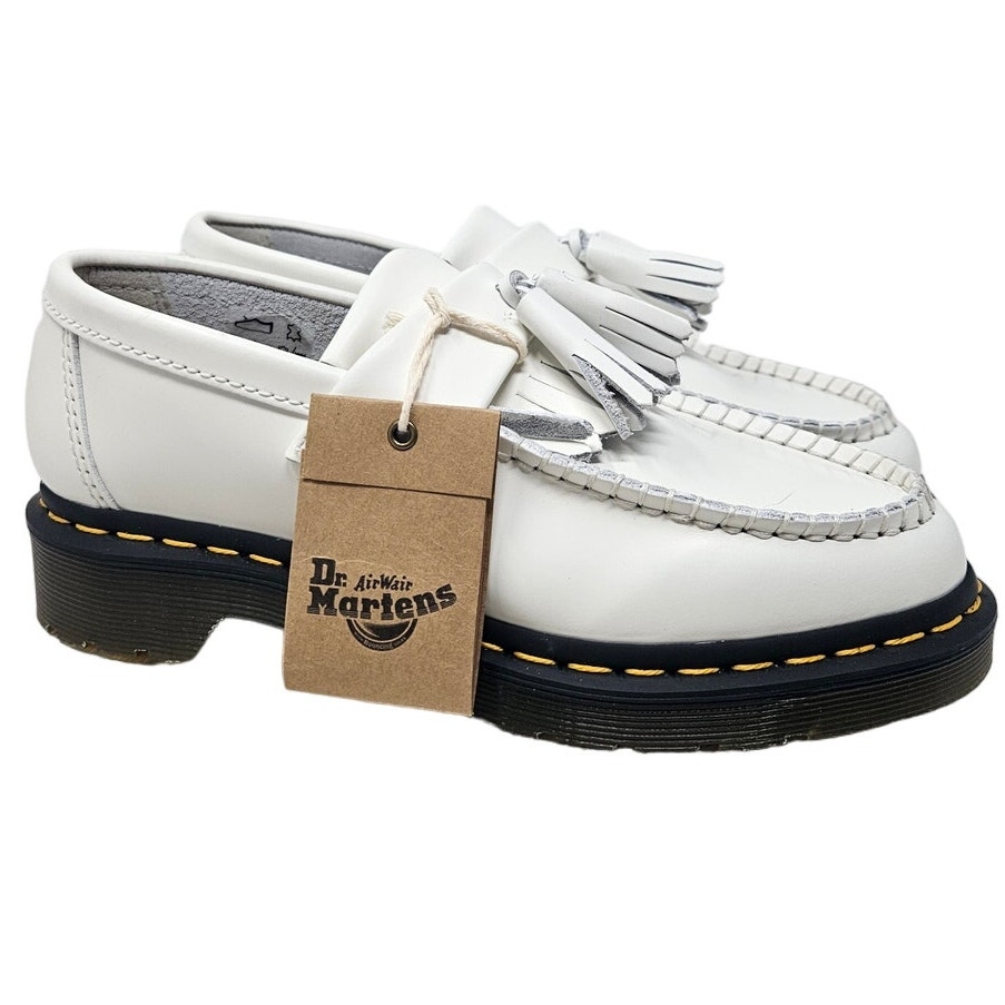 NEW Dr. Martens 6 Adrian White Tassle Leather Loafer Chunky Lug Punk Grunge