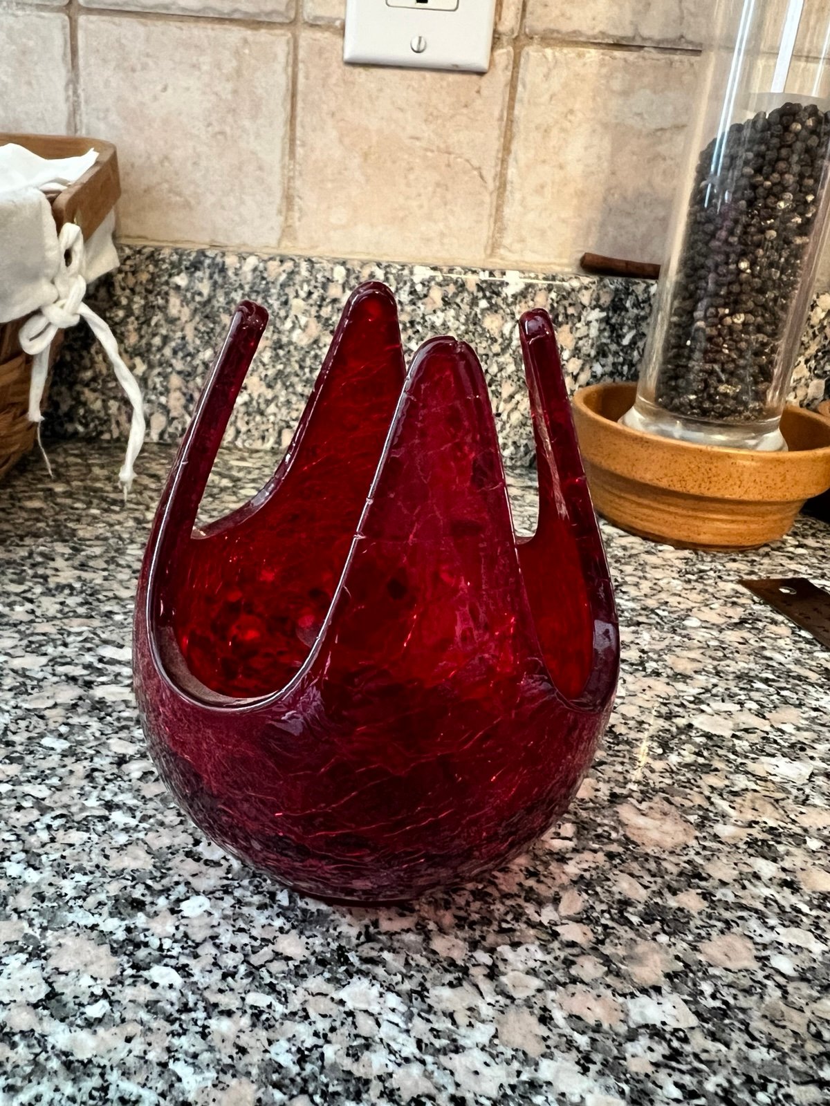 Viking Ruby Red Crackle glass votive