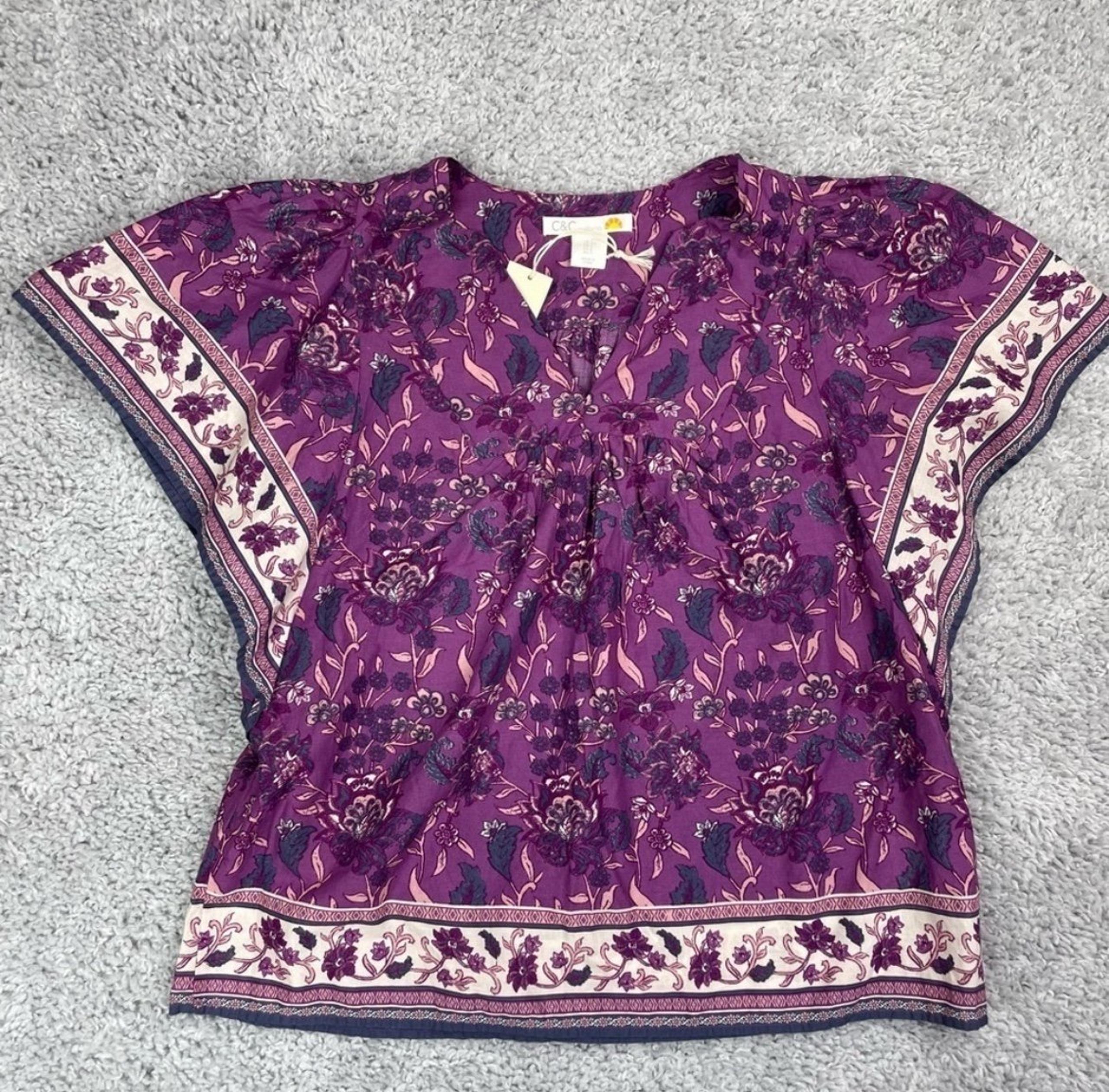 C & C California Top Womens Small Peasant Blouse Floral Chic BOHO Cottage Easter