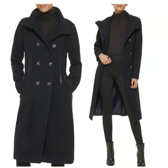 NWT 375 Guess Wool Blend Trench Coat NAVY XL