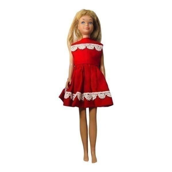 Barbie Vintage Skipper Doll Blonde 1963 Mattel with red dress straight legs
