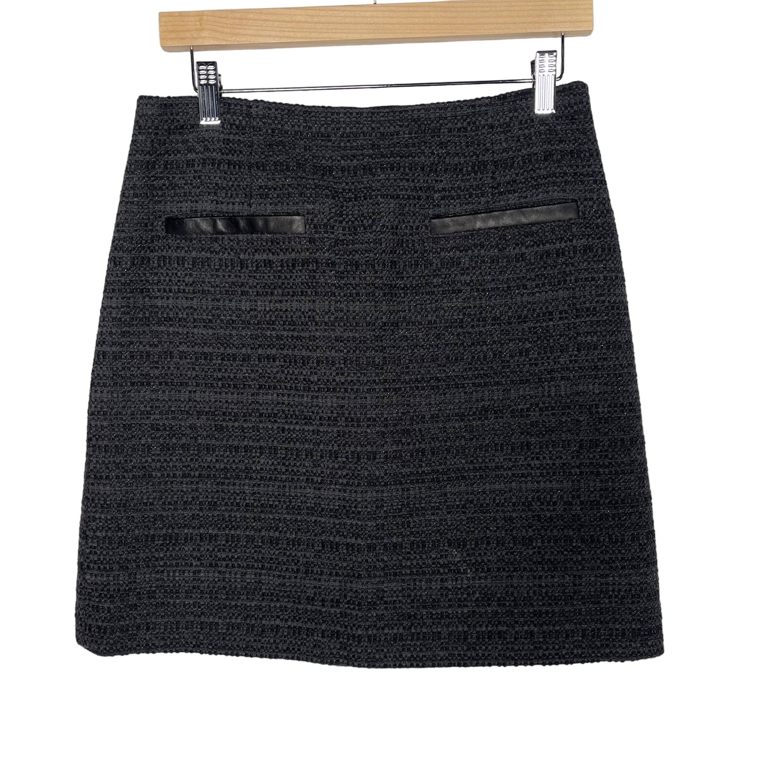 Theory 8 Black Gray Tweed Cotton Wool Mini Pencil Skirt Career Work Office