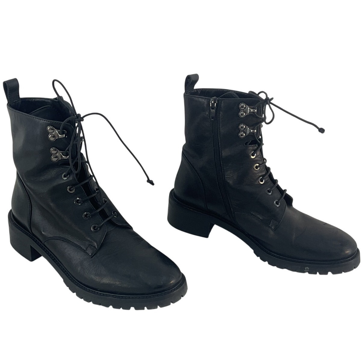 Napoleoni ITALY Zip Up Black Leather Combat Boots Size 8.5/39 Preowned