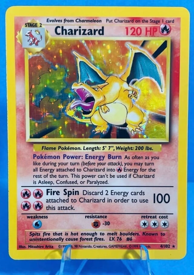 Charizard - 4/102 Holo Rare 1999 Pokemon Base card 100% Authentic Dating Back t