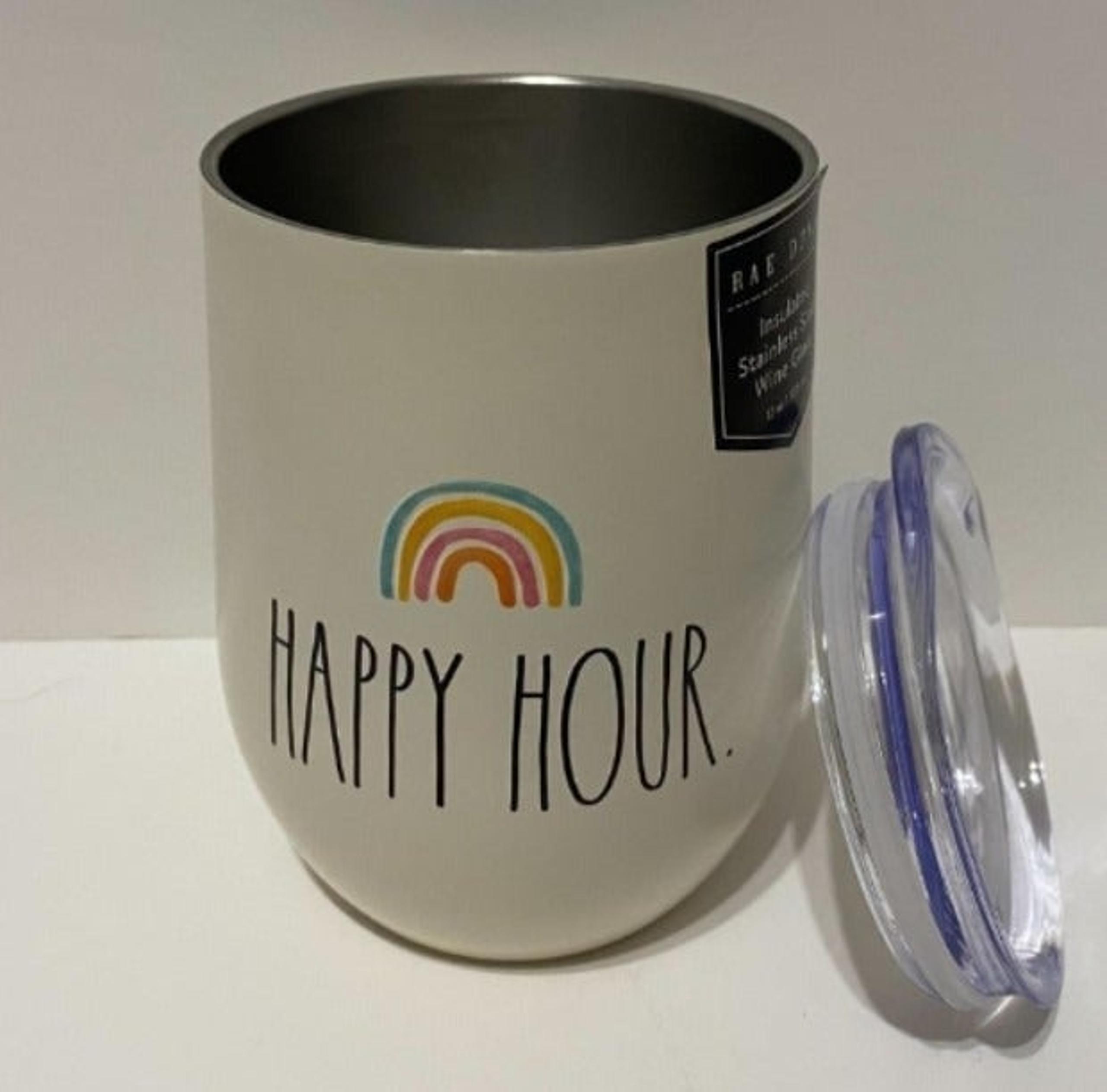 Rae Dunn "HAPPY HOUR" Rainbow To Go Cup Travel Mug