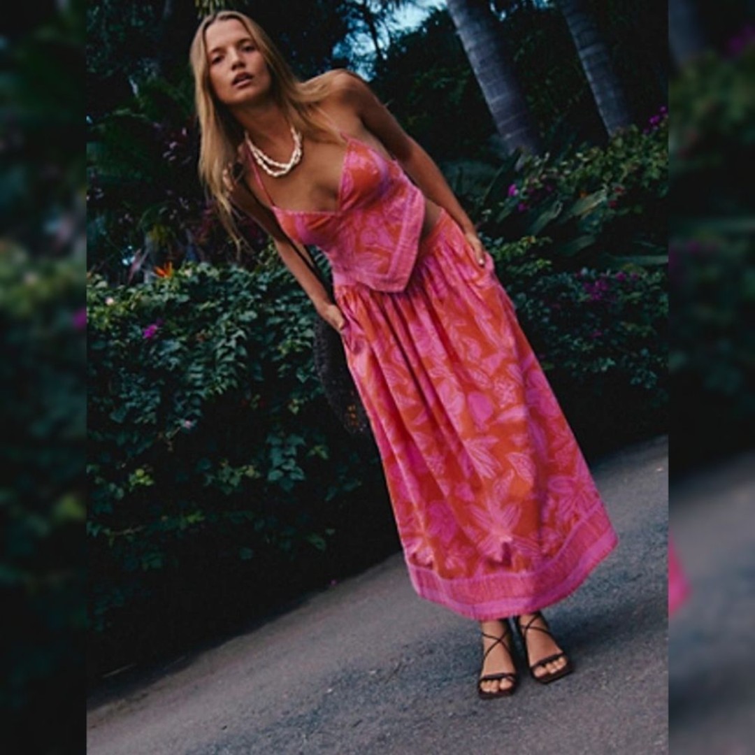 Free People 2 Piece Copa Cabana Set Red Combo Pink Women's Size Medium