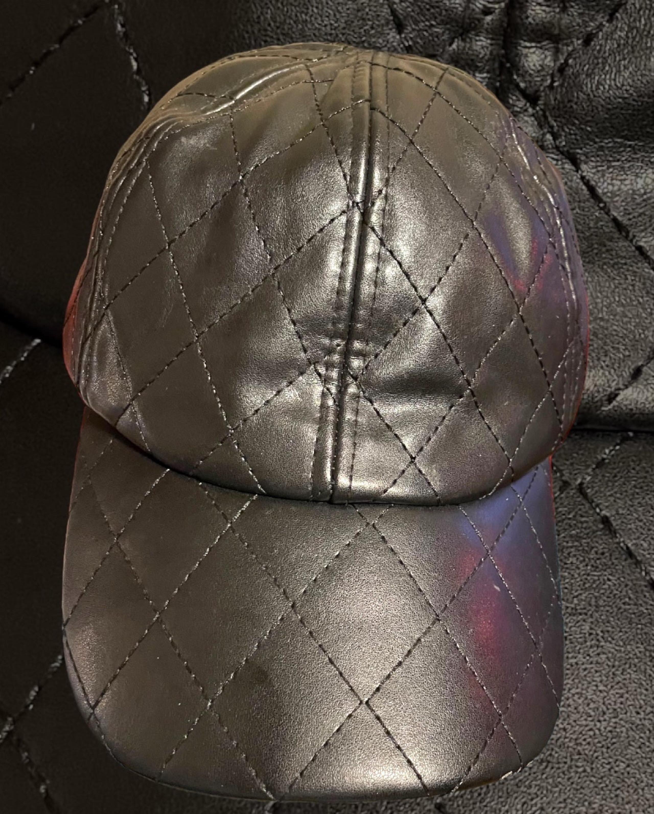 Black Quilted Hat Crafted From Supple Faux Vegan Leather Vintage Cap