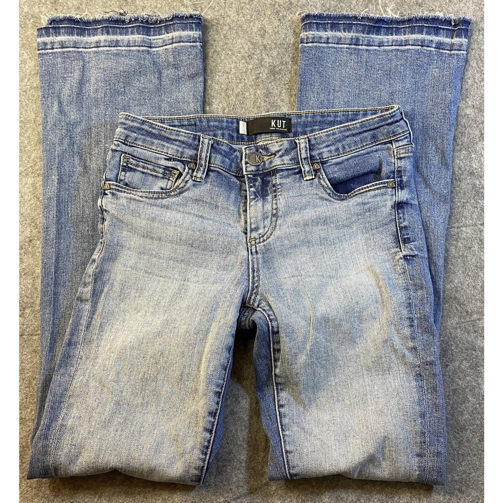 Kut From The Kloth Jeans Womens Size 4 BlueLow Rise Flare Raw Hem Angled Hem