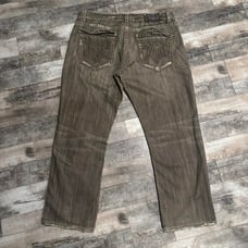 Vintage Y2K Brown Mek Denim Embroidered Baggy Jeans Size 40 x 34
