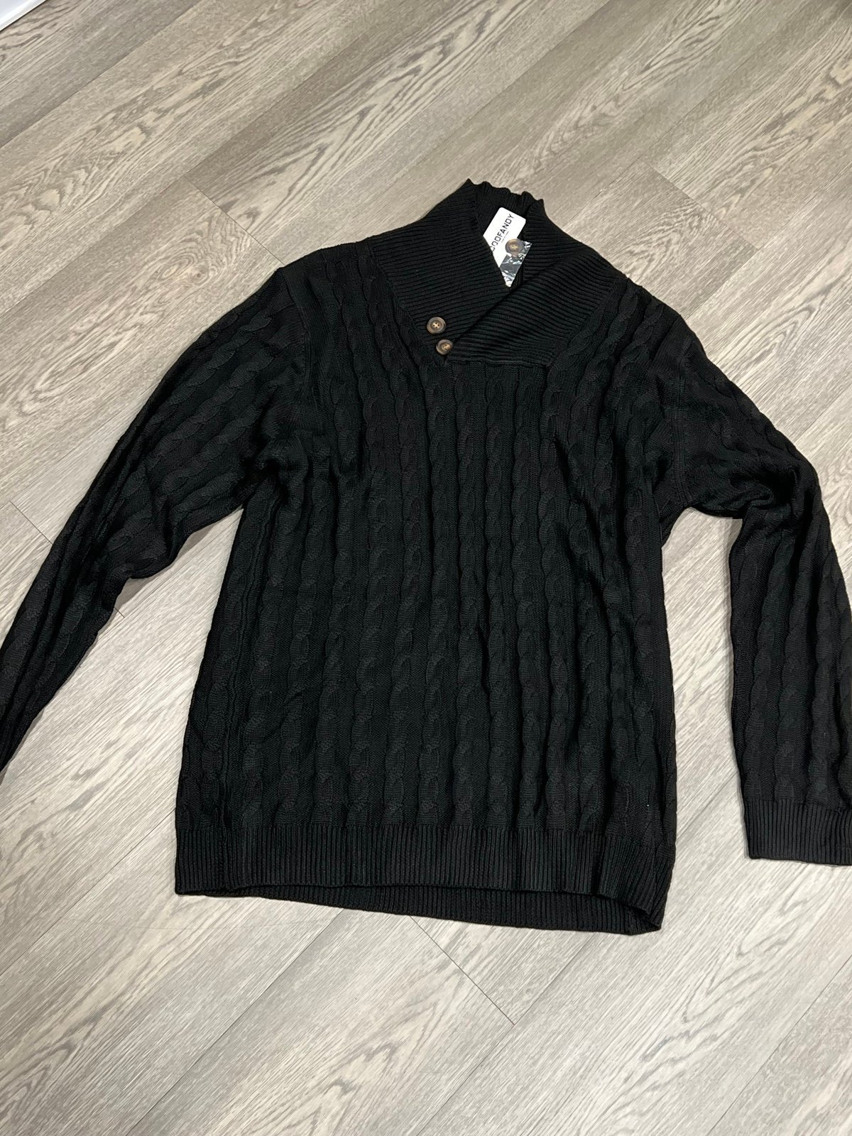 NWT COOFANDY Men's Large Shawl Collar Sweater Slim Fit Casual Button Cable Knit