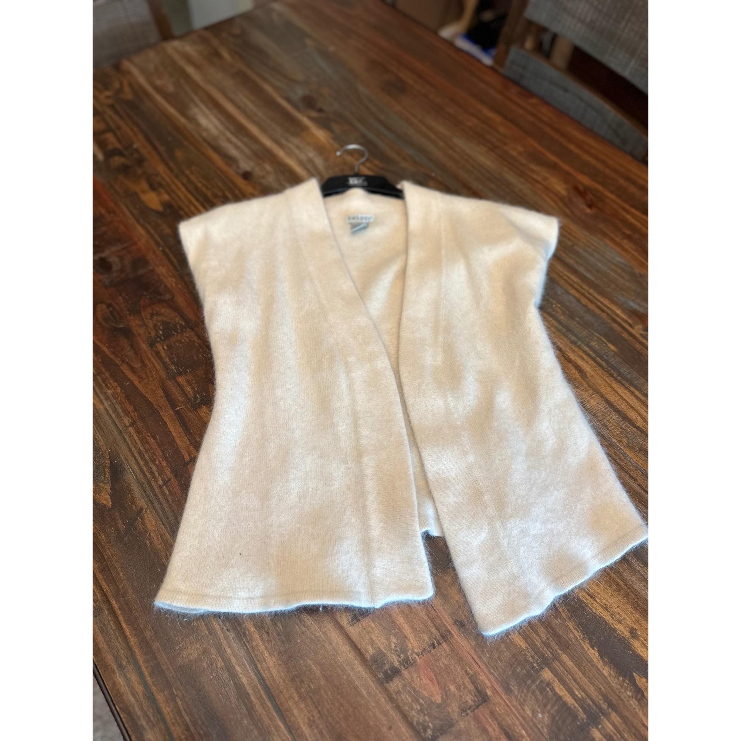 Twiggy Rabbit Hair Angora Wool Blend Vest Cardigan Sweater Cream Size Large