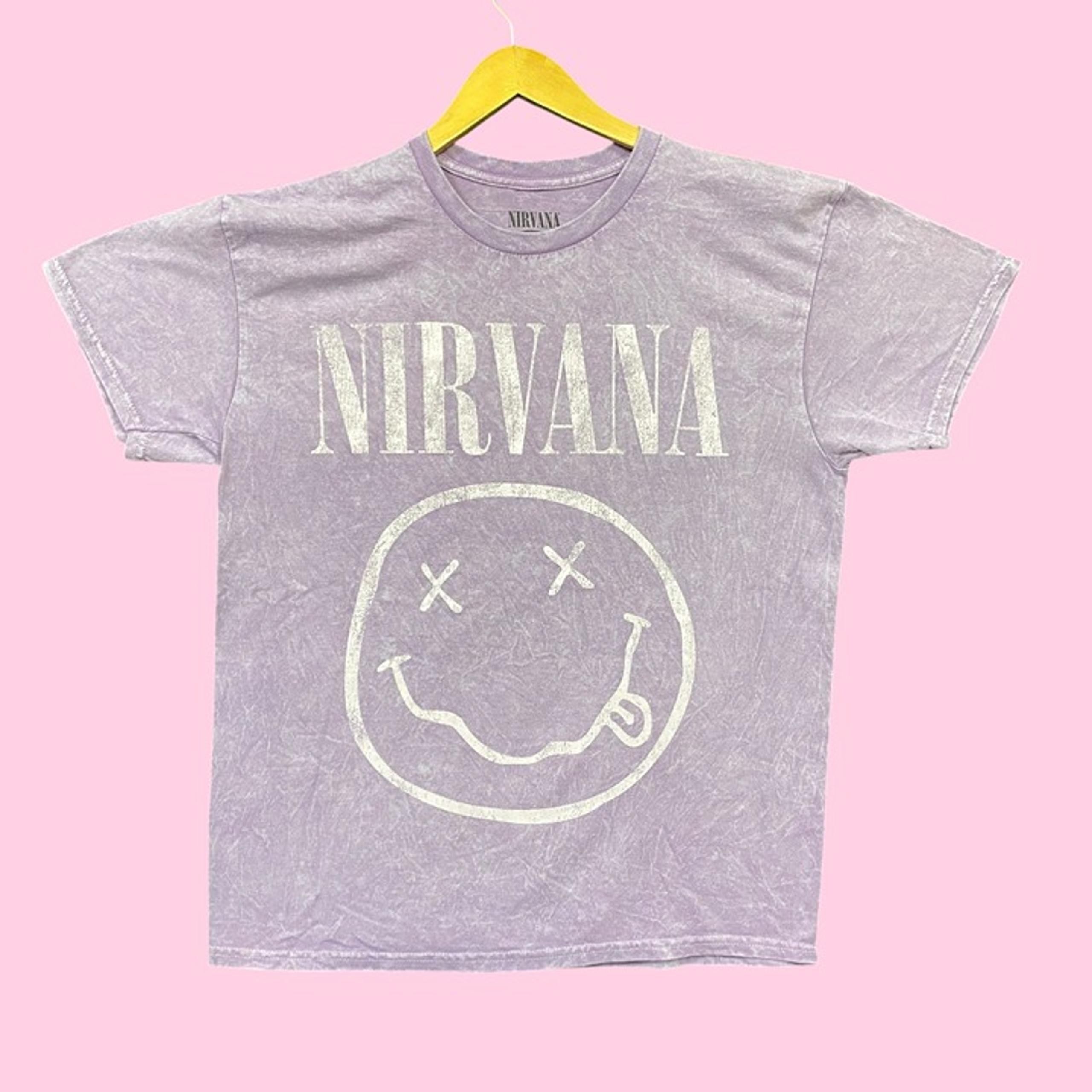 Neverind Smiley Mineral Wash Grunge Band Tee L - Nirvana