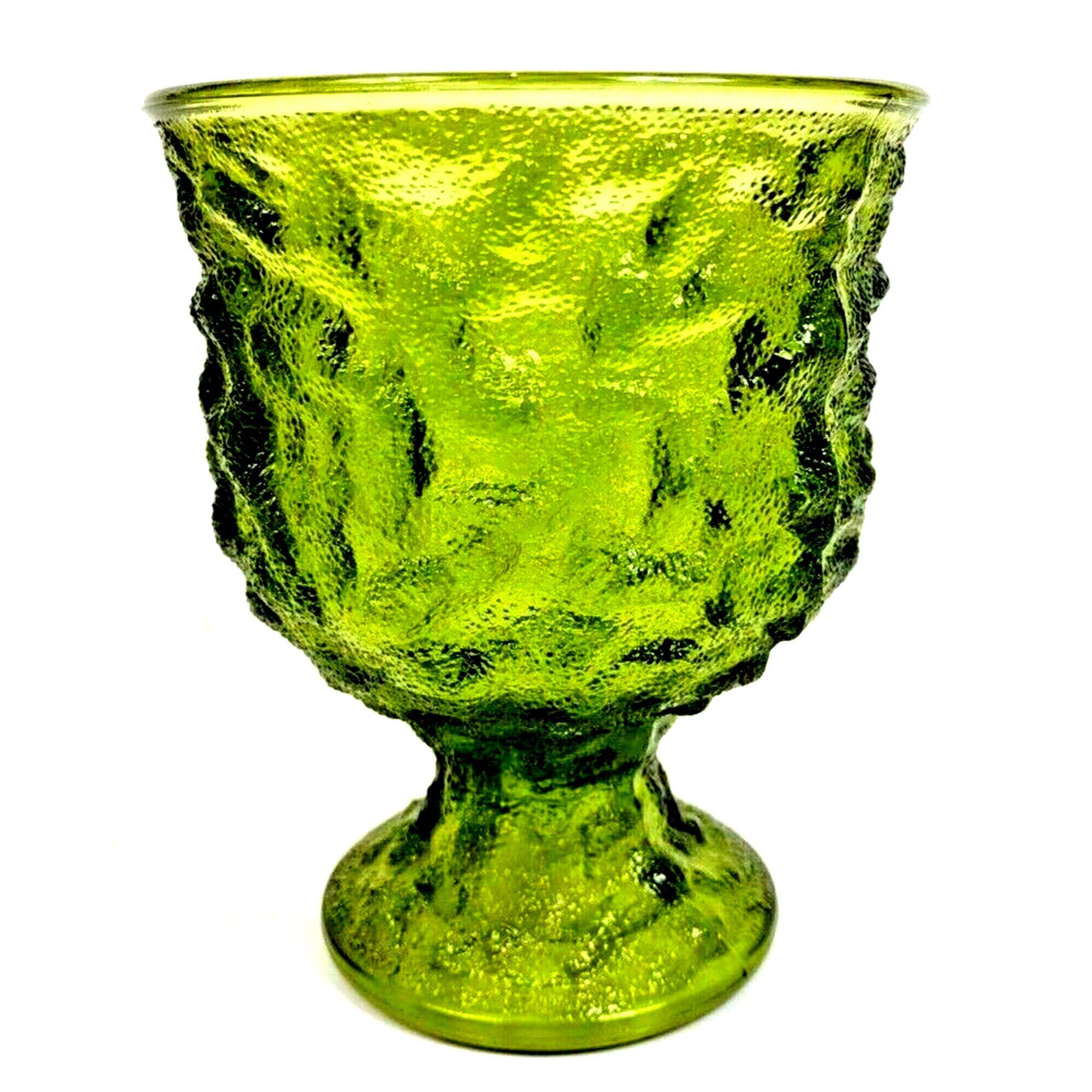 Vintage EO Brody Co Crinkle Textured Emerald Green Glass Pedestal Vase USA