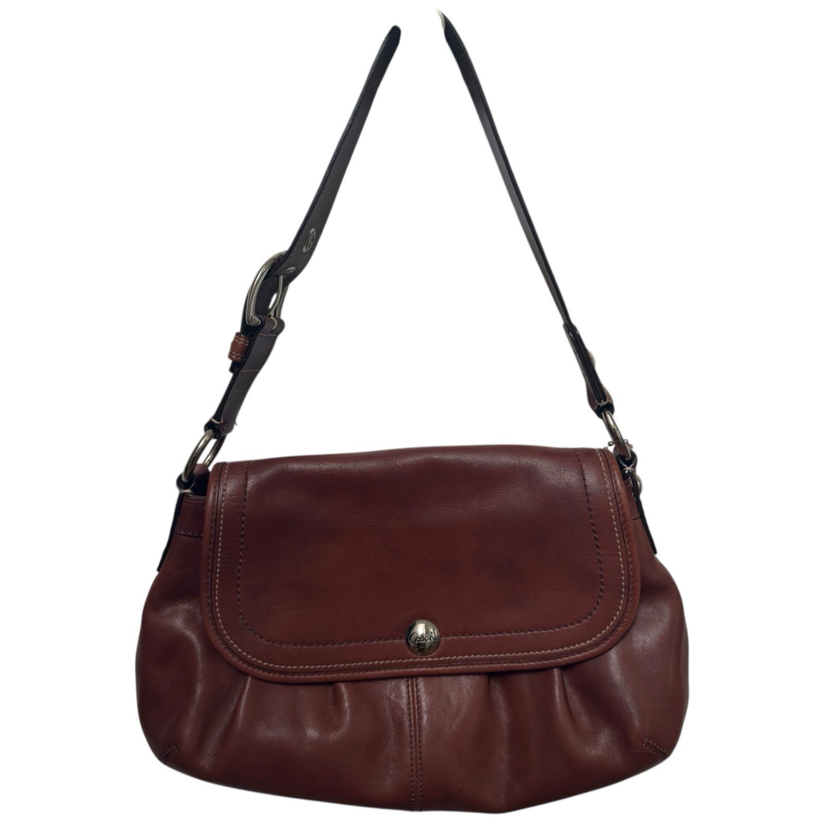 COACH Soho Pleated Flap Shoulder Bag Brown Leather F13729