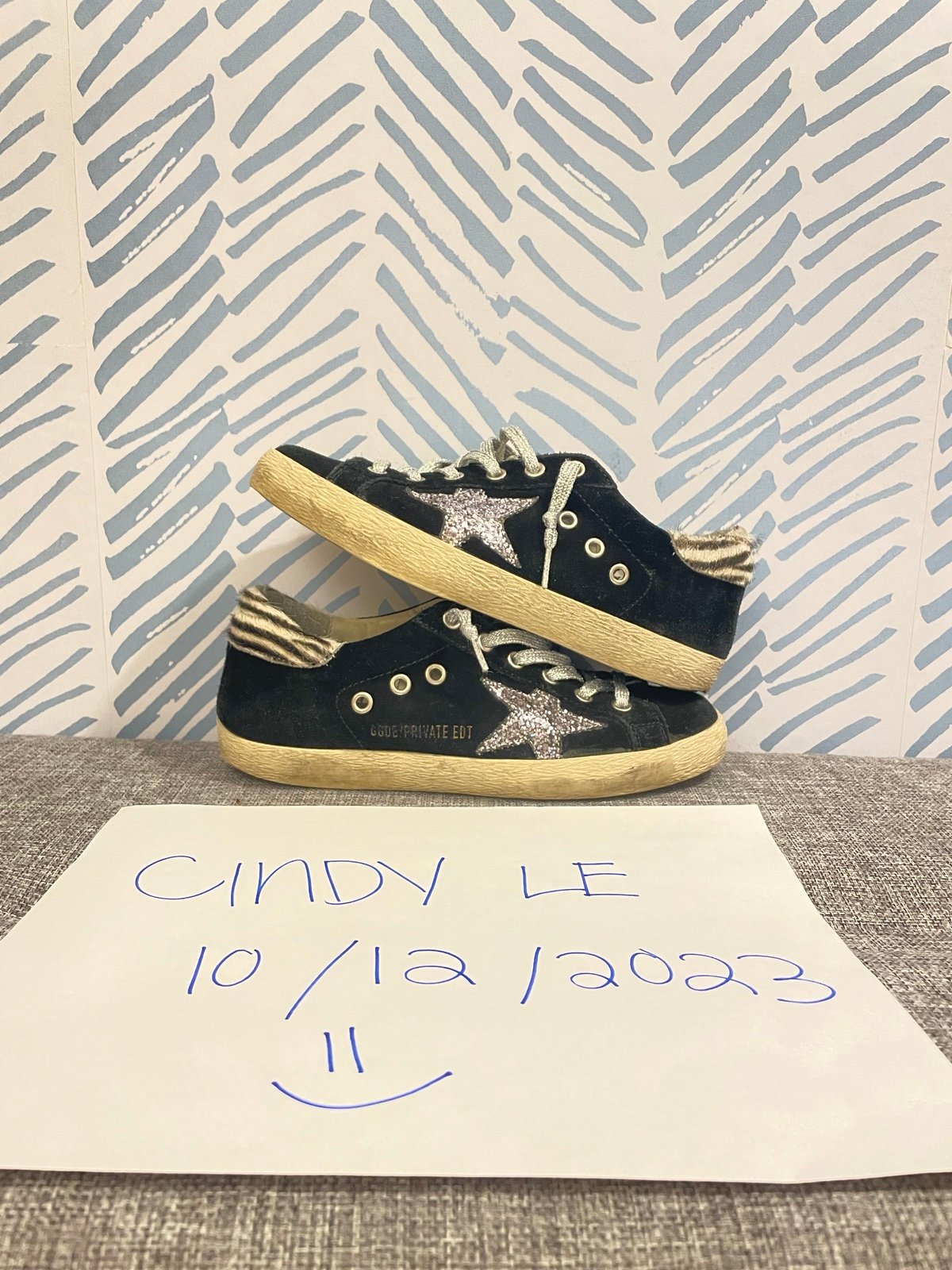 GOLDEN GOOSE SUPERSTAR BLACK SILVER GLITTER SIZE 36 EXCELLENT CONDITION