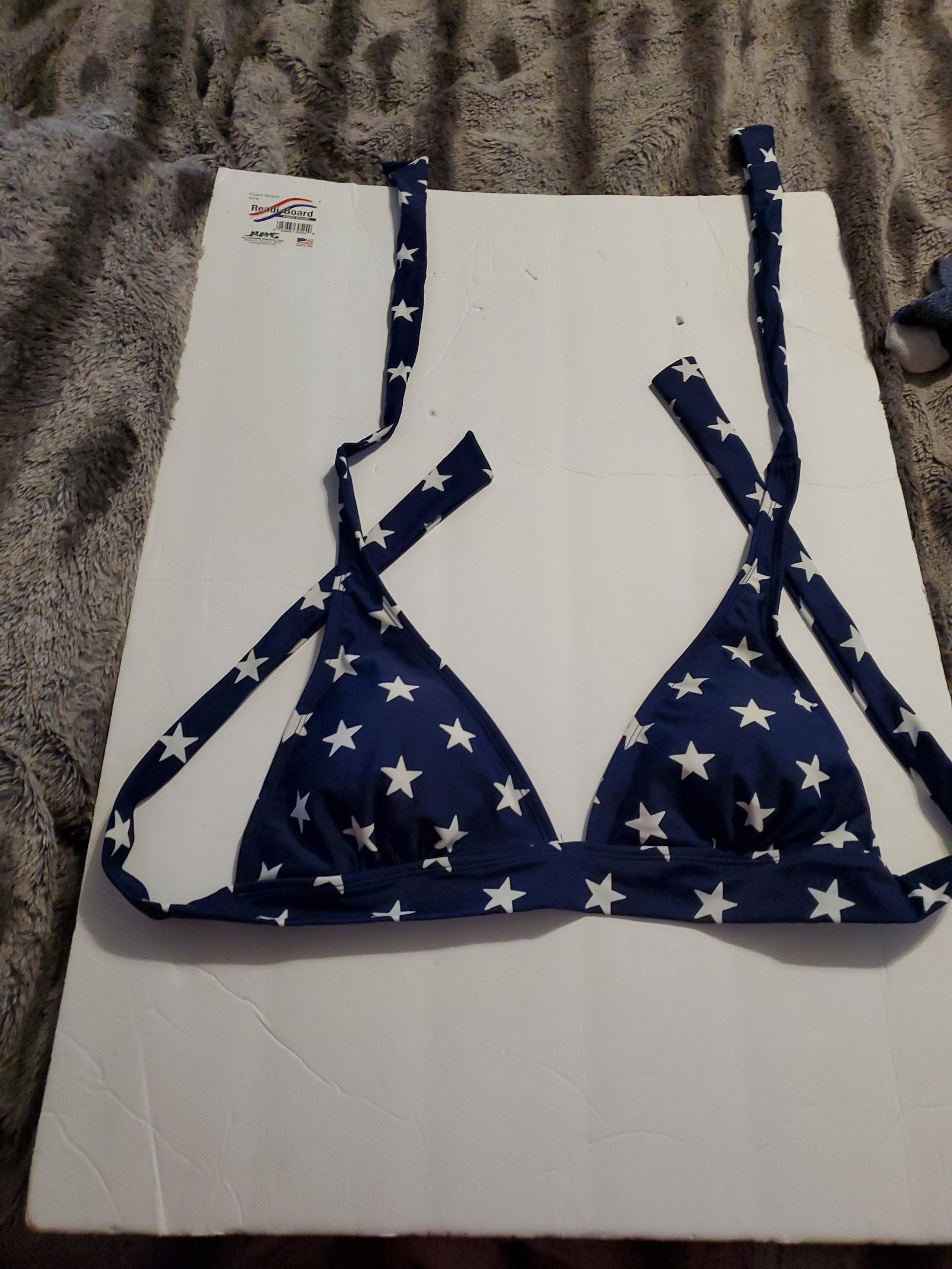 Nwt Faded Glory halter top blue with white stars bikini top women's size med