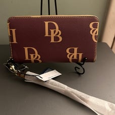 NWT Dooney & Bourke Large Zip Around Monogram Wine Wristlet