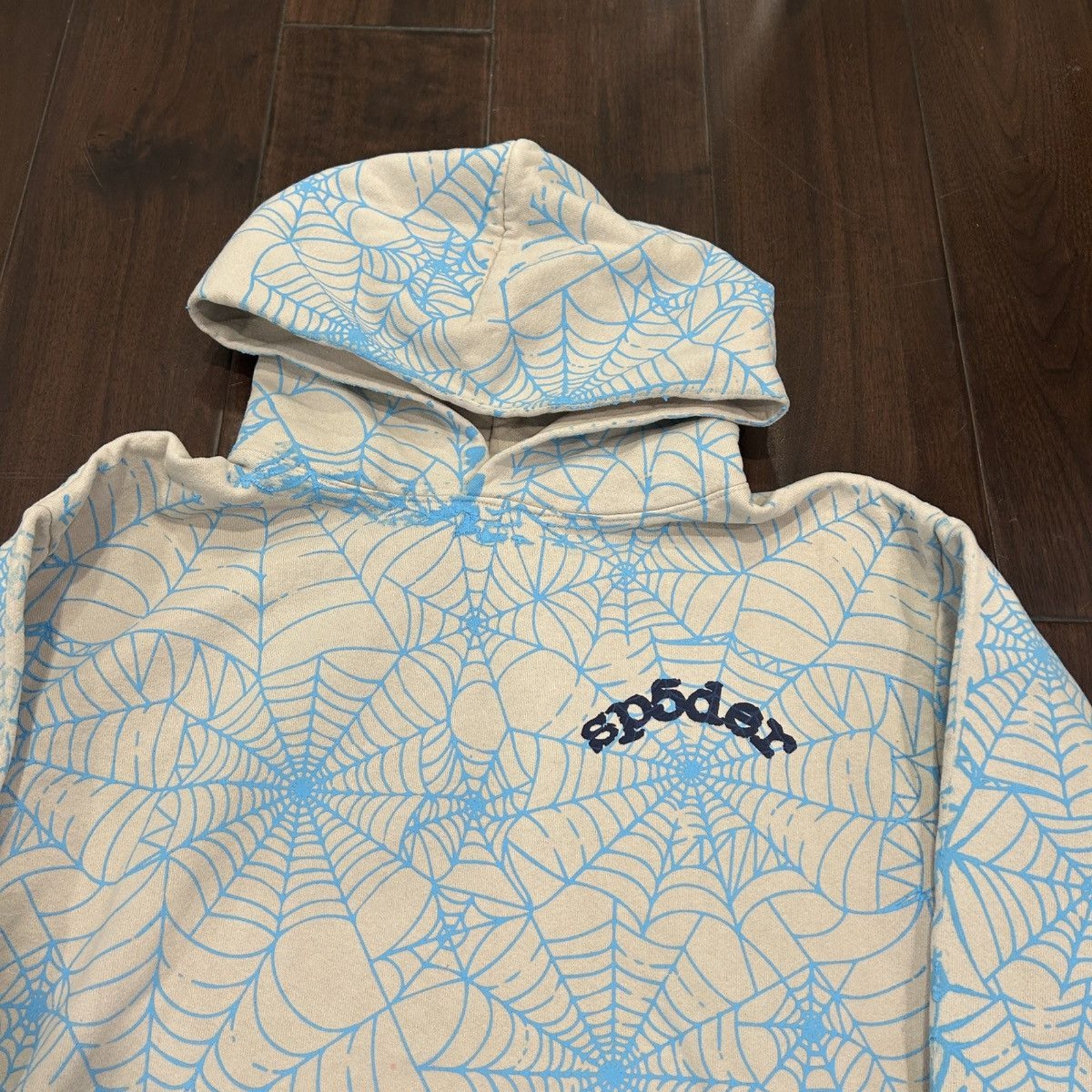 Sp5der Spiderworldwide Grey/Blue All Over Print Web Hoodie