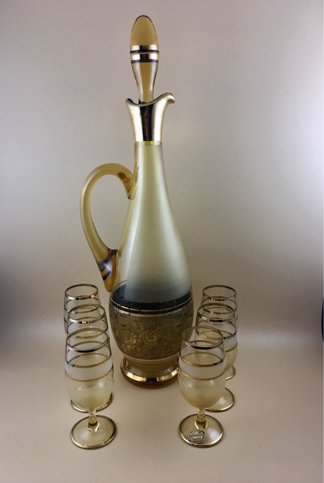 Bohemia Crystal Made In Czechoslovakia Czech Bohemian Crystal Decanter W/6 Cordi