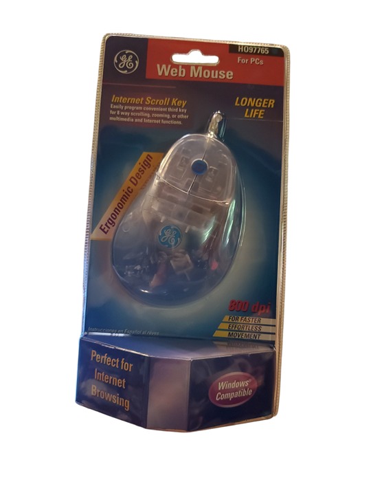 GE Web Mouse Clear Ergonomic 800 DPI Track Ball Mouse H097765 New Sealed