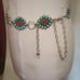 Silvery Turquoise style & Red Pine Stone Embellished Waist Chain belt nwot