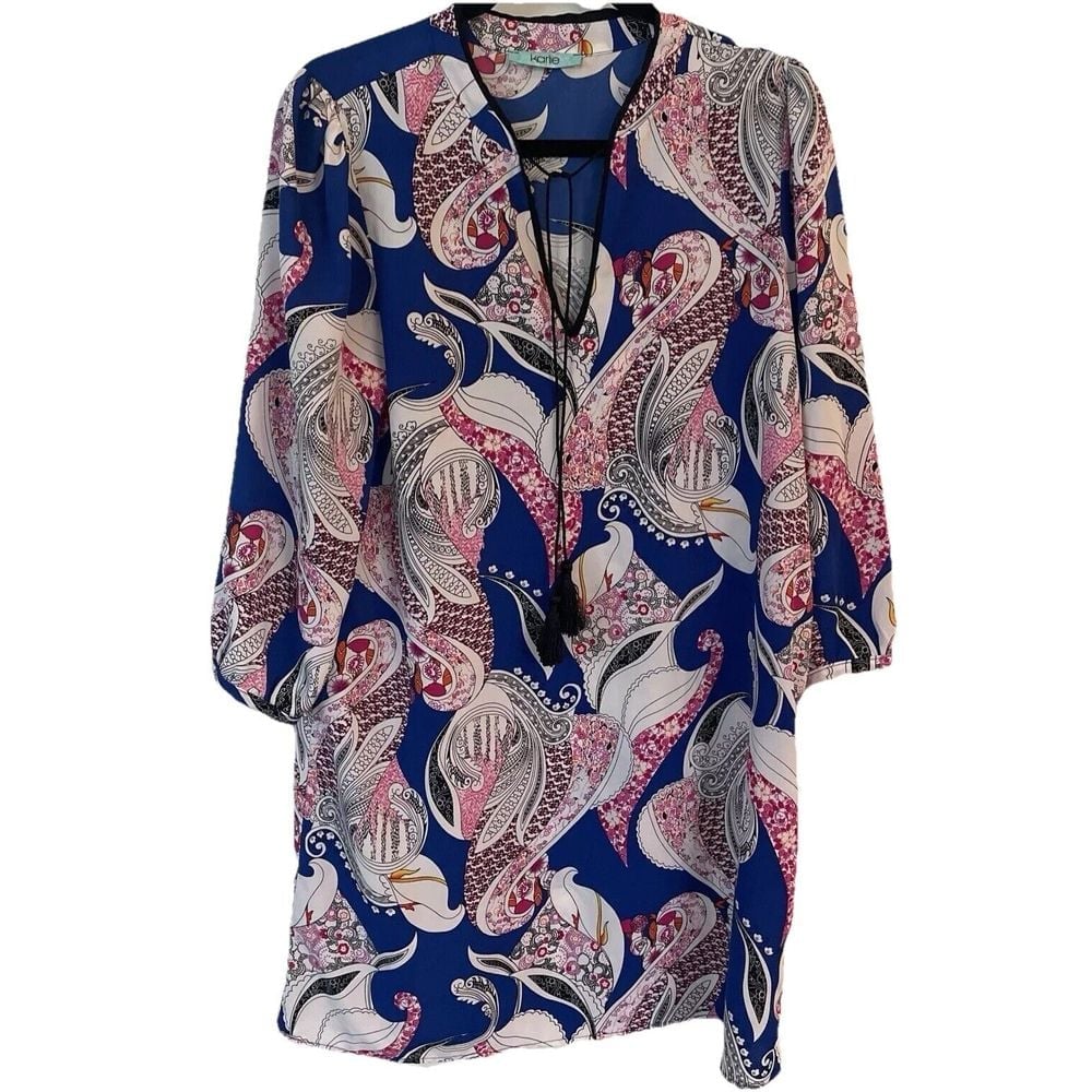 Karlie Abstract Blue And Pink Floral Midi Dress Size M