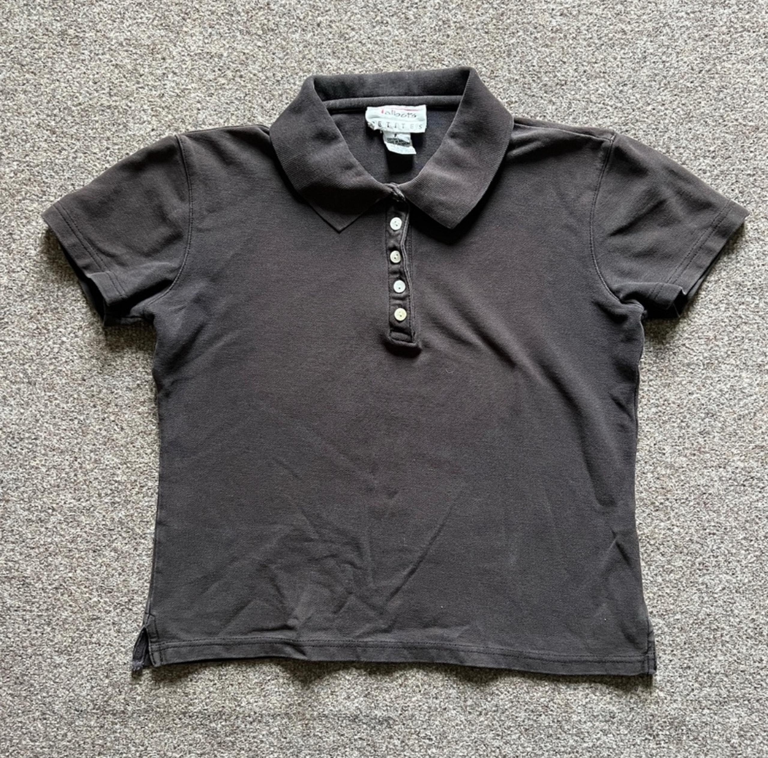 Vintage Talbots Petites Short Sleeve Button Polo Shirt Washed Black Grey Size P