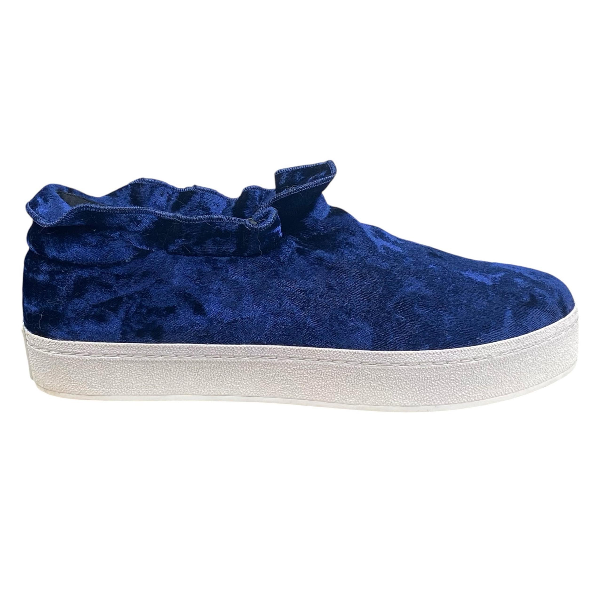 Opening Ceremony Women's Cici Blue Velvet Ruffle Slip On Sneaker Size 39 US 7