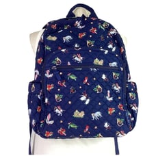 Vera Bradley Campus Backpack Blue Snow Globe Motifs Quilted Cotton NEW