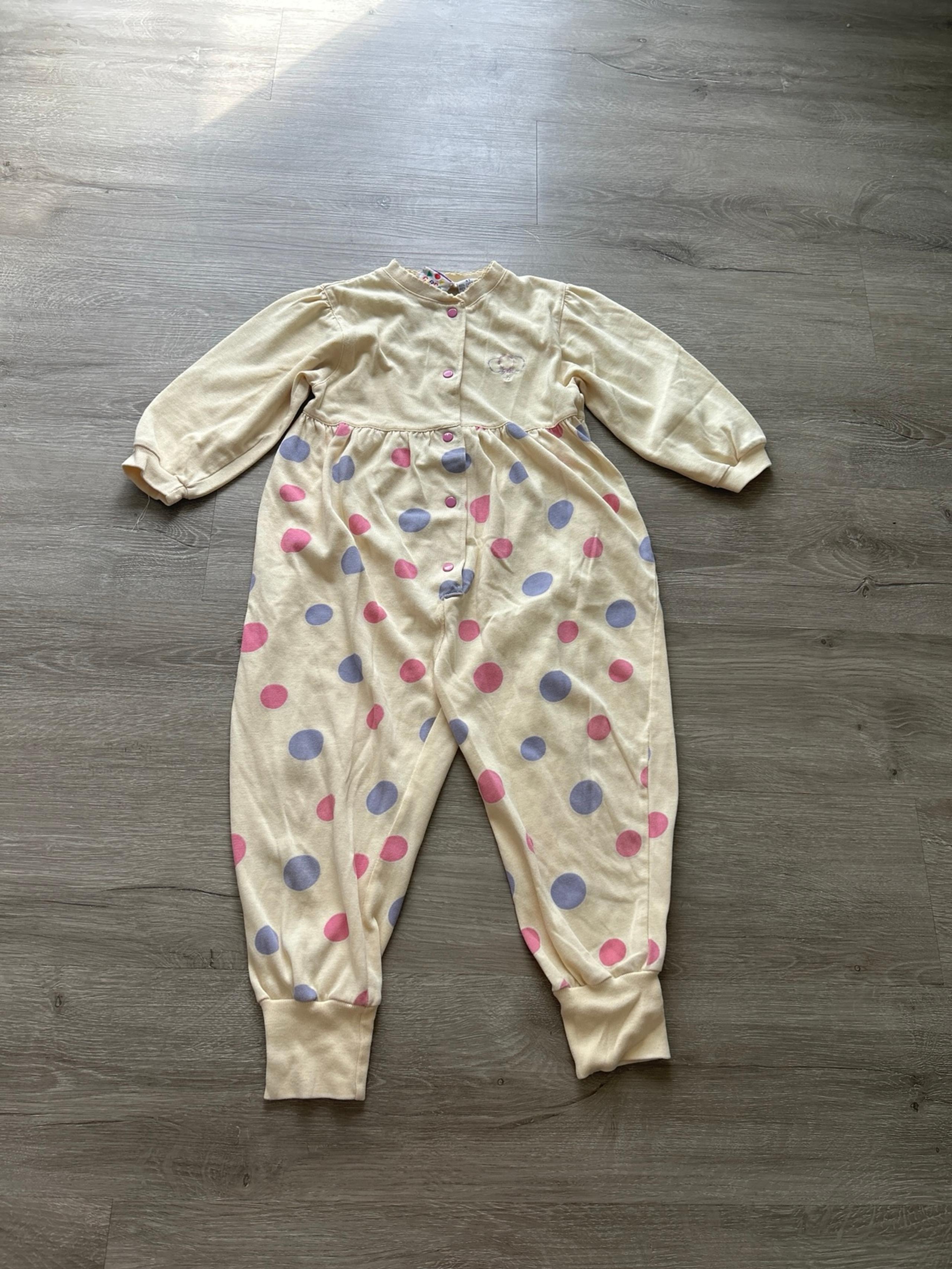Vintage Circo romper toddler girls size 4T, pale yellow polka dot pink purple