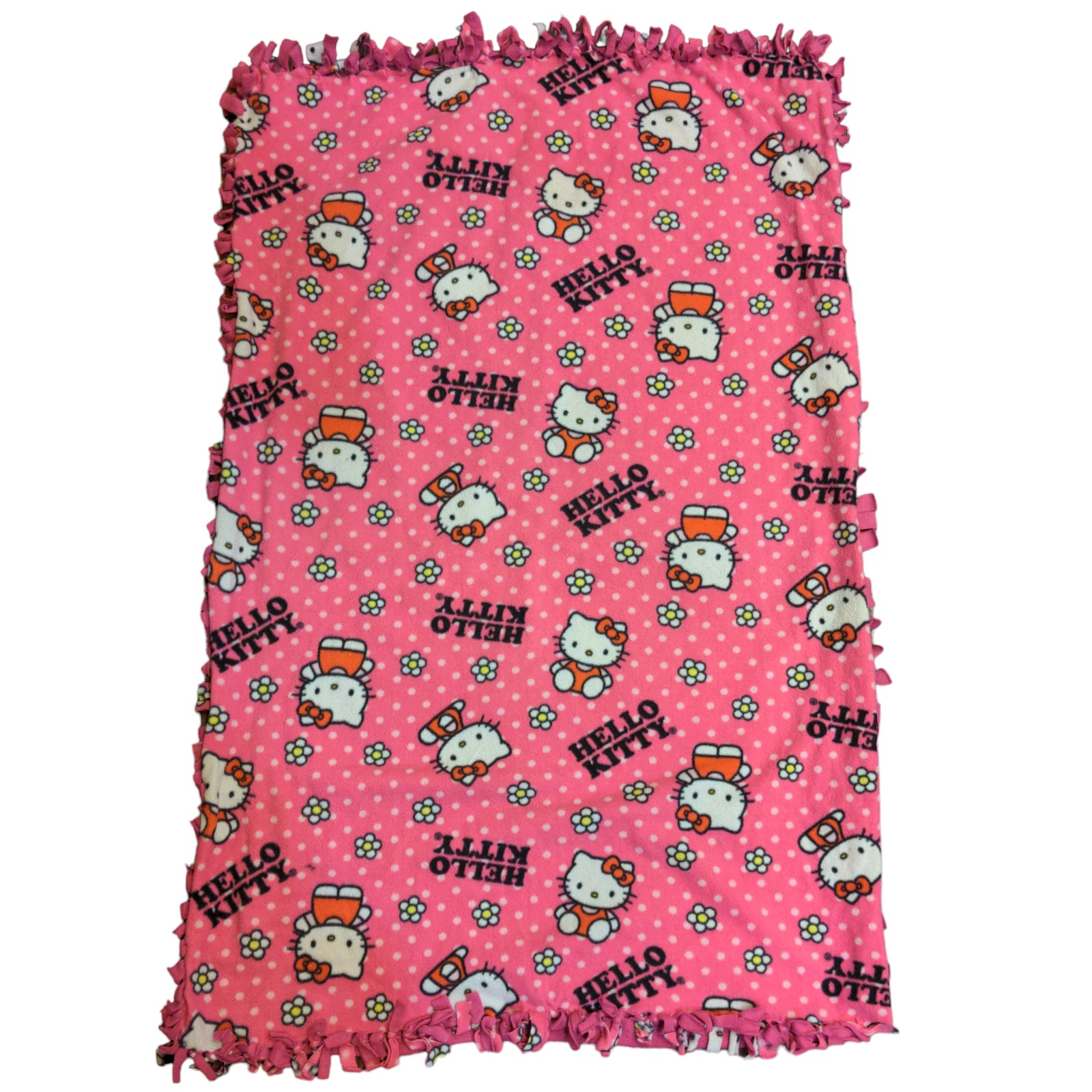 Hello Kitty Fleece Tassel Blanket Pink All Over Print Flowers Size 46x30