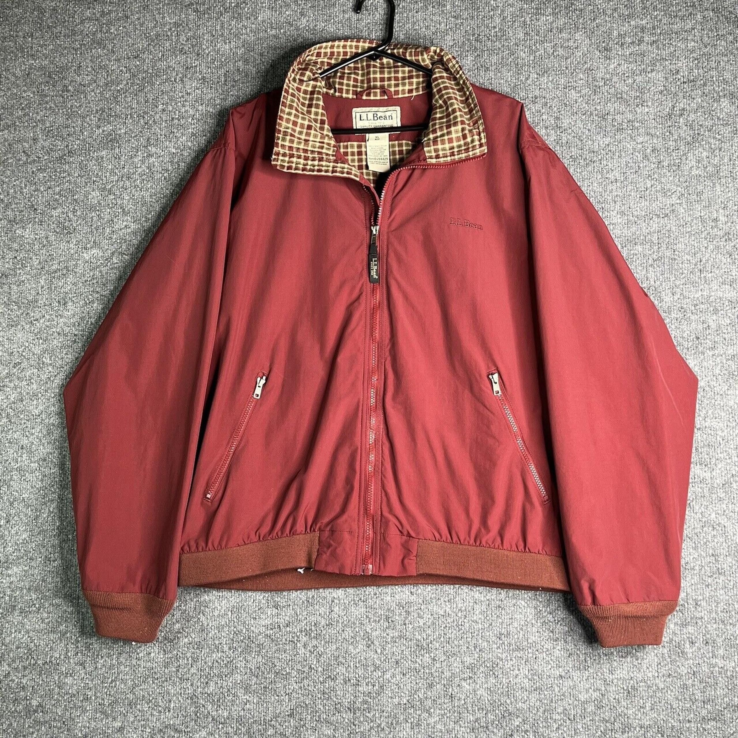 Vintage LL Bean Men's Jacket XL Full Zip Plaid Lined Red Pockets