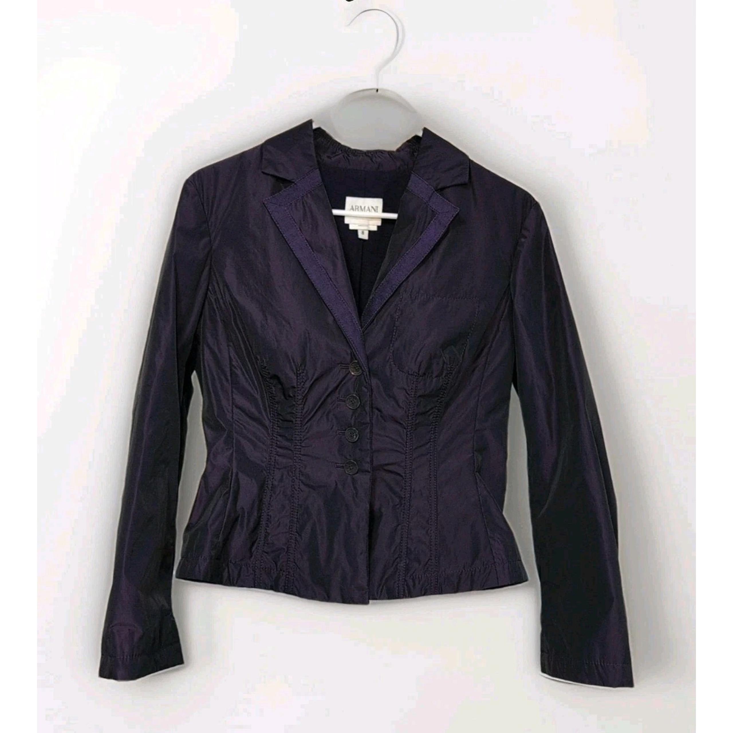 Armani Collezioni Womens Blazer Jacket Purple Size 8 Puffer Fitted Designer