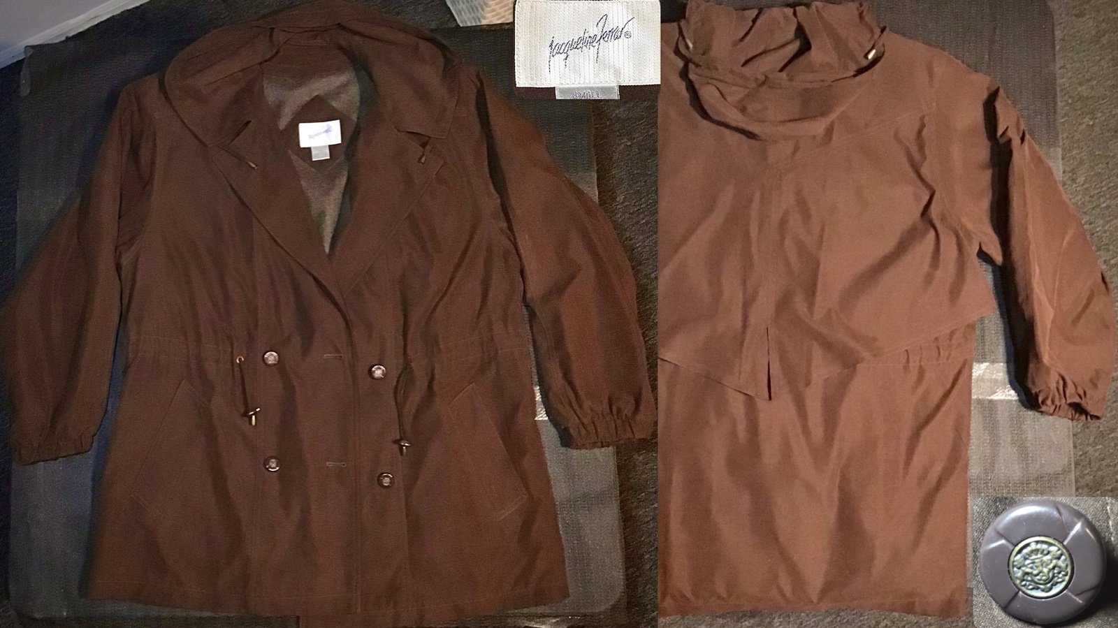 Women's Retro SUEDE Jacket-*Jacqueline Ferrar* Small-Layered Button Zip Hooded